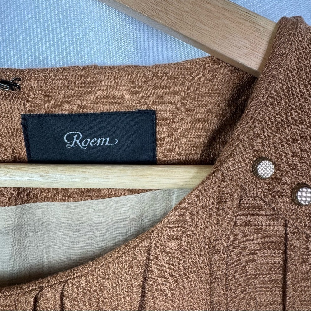 Boutique Roem Brown Pleated Front Long Sleeve Mini Dress S - Picture 4 of 4